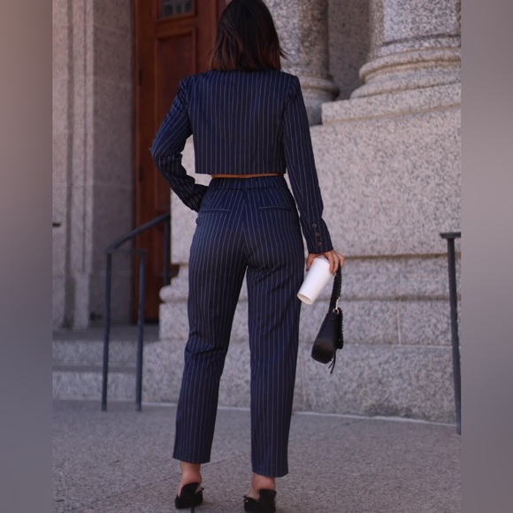 Zara Blue Trousers with High-Waisted Fit and Straight Leg Design - Picture 3 of 3